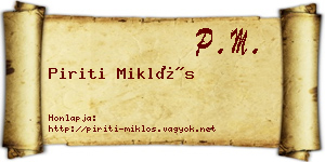 Piriti Miklós névjegykártya